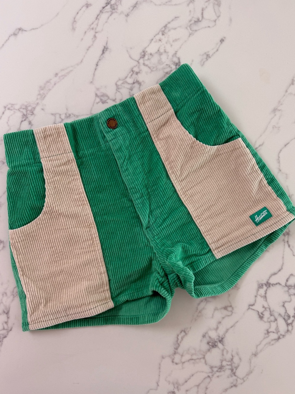 Hammies Corduroy Shorts - Green / Sand - Size 28 - Picture 2 of 6